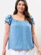 Plus Chambray Ruffle Sleeve Top