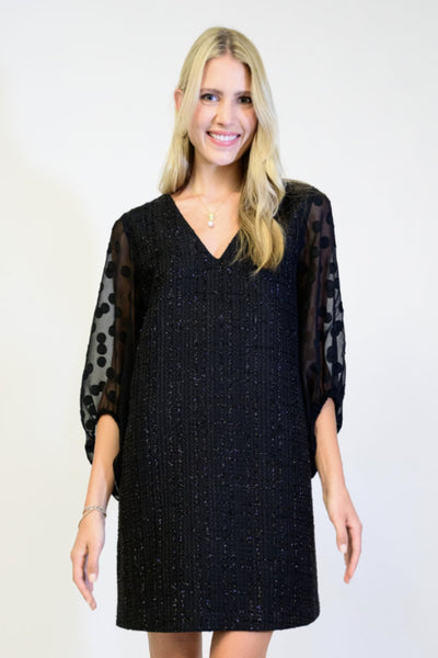 black sheer sleeve shift dress 1960s Black Sheer Balloon Sleeve Mod Shift Dress Canned Ham Vintage