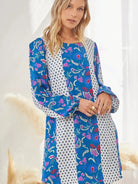 Women's Blue Pattern Shift Dress with Long Sleeves sizes small to 3xlarge