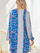 Women's Blue Pattern Shift Dress with Long Sleeves sizes small to 3xlarge