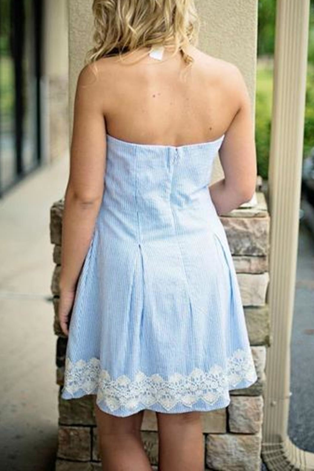 Strapless Seersucker Dress Blue / 8 Strapless Seersucker Dress Blue / 8