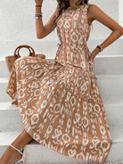 Brown and White Tiered Sleeveless Waist Baring Dress