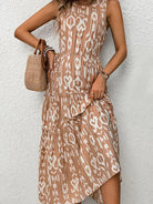 Brown and White Tiered Sleeveless Waist Baring Dress