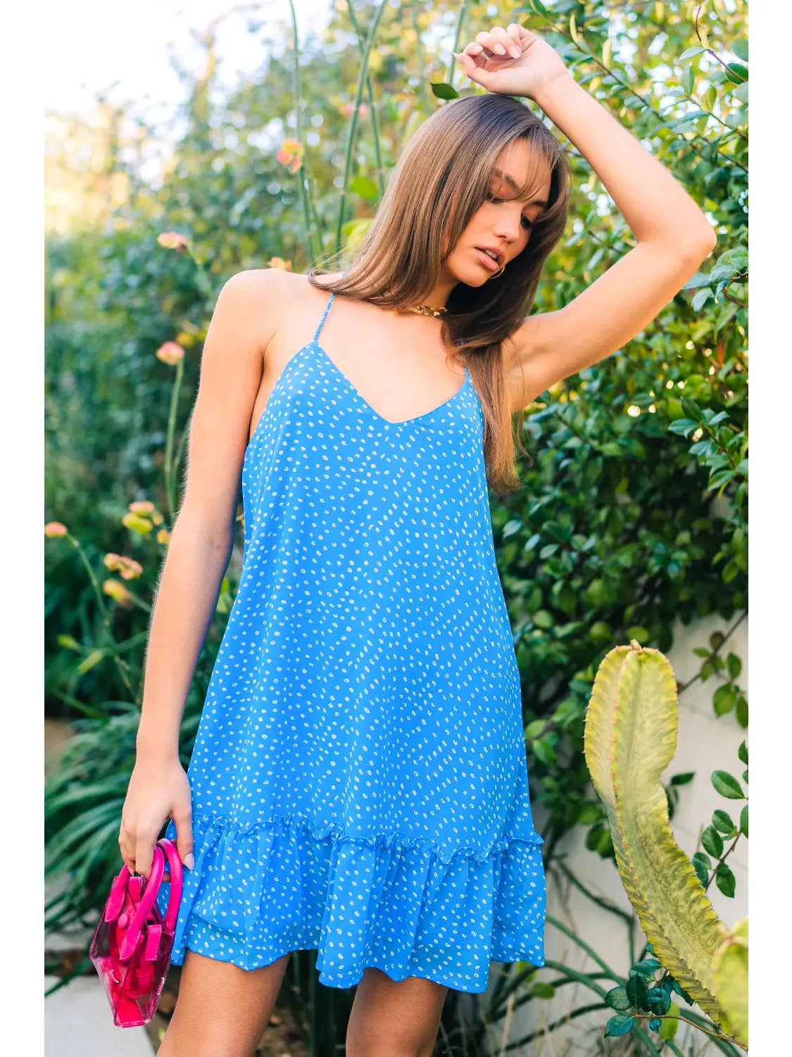 Blue Spotted Braided Strap Ruffle Mini Dress - Athena's Fashion Boutique