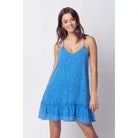 Blue Spotted Braided Strap Ruffle Mini Dress - Athena's Fashion Boutique