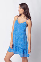 Blue Spotted Braided Strap Ruffle Mini Dress - Athena's Fashion Boutique