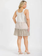 Plus Size Sleeveless Tiered Color Block Stripe Mini Dress