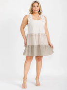 Plus Size Sleeveless Tiered Color Block Stripe Mini Dress