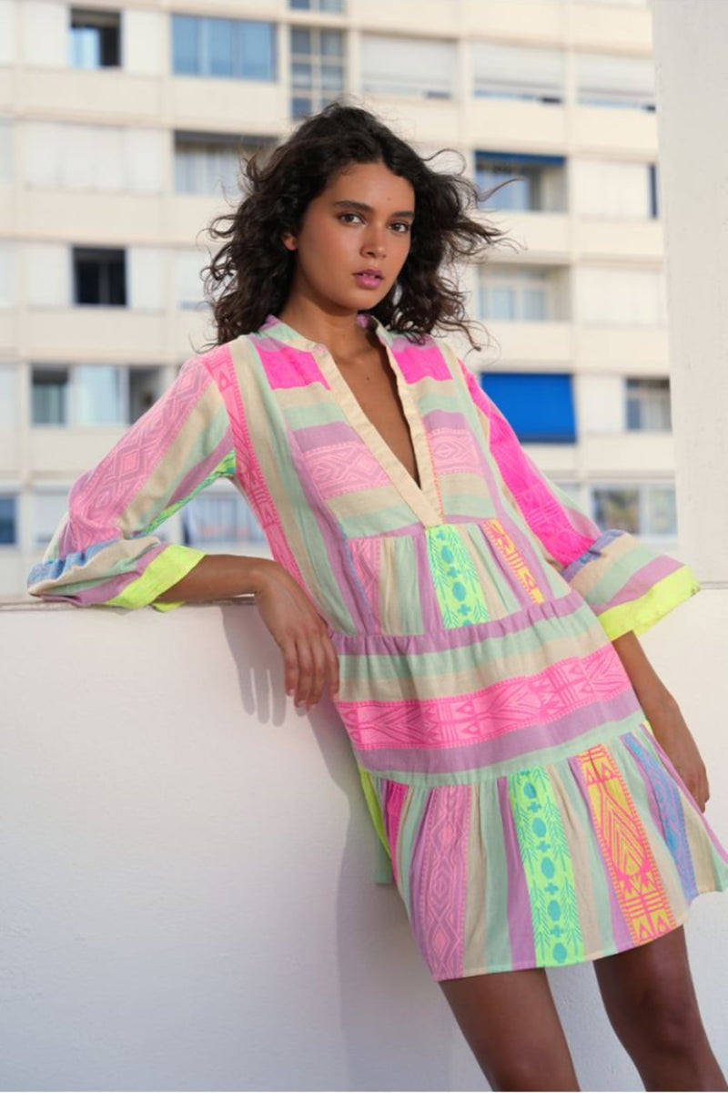 pastel kaftan dress Striped Pastel V-Neck Kaftan Dress