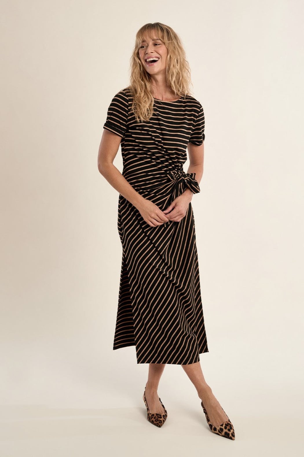 Striped Tie-Waist Midi Dress – Shoptiques
