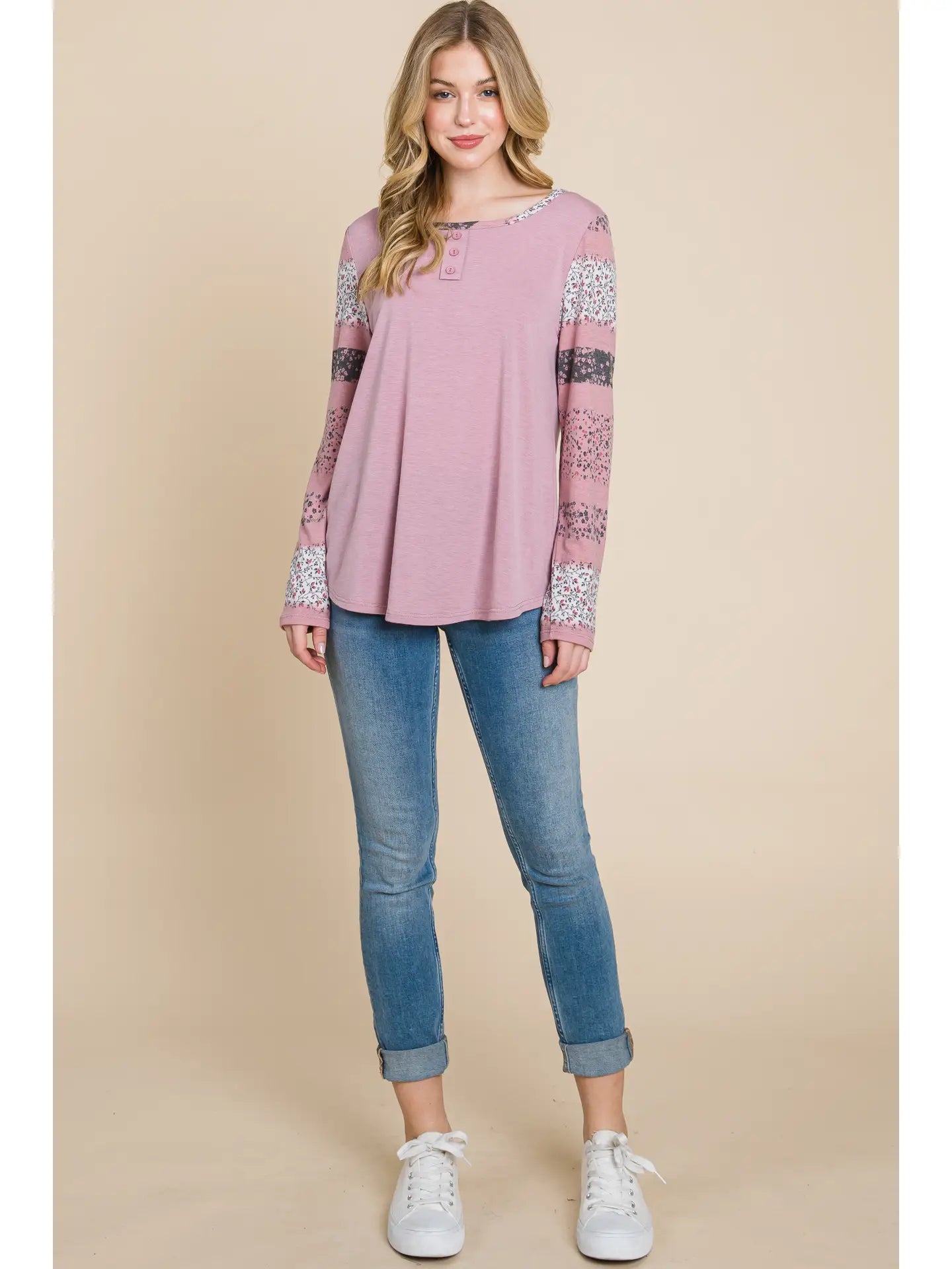 Long Sleeve Stripe Floral Shirt - Athena's Fashion Boutique