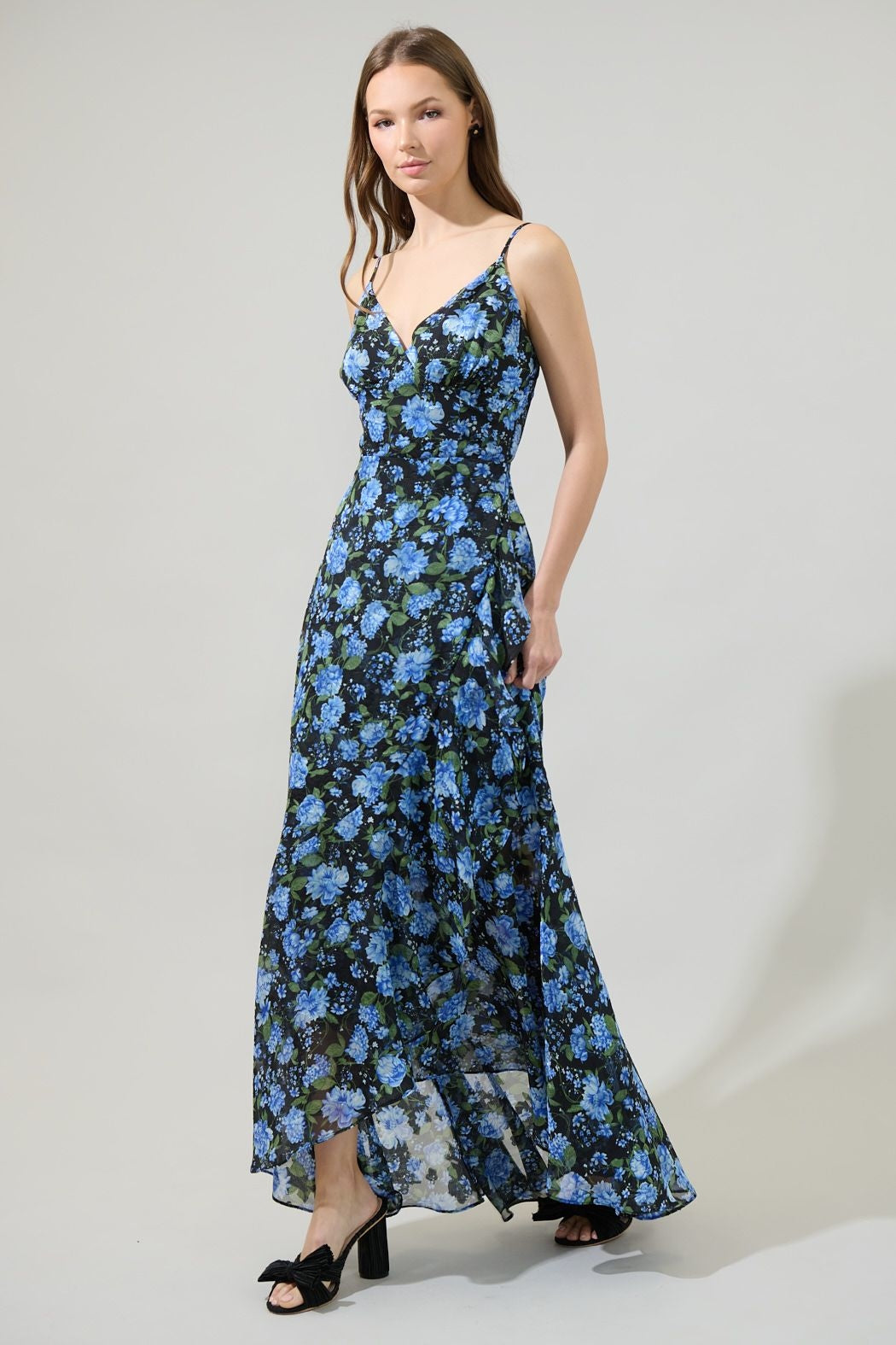 Lyssa Floral Doris Ruffle Maxi Dress BLUE-MULTI / S by Sugarlips