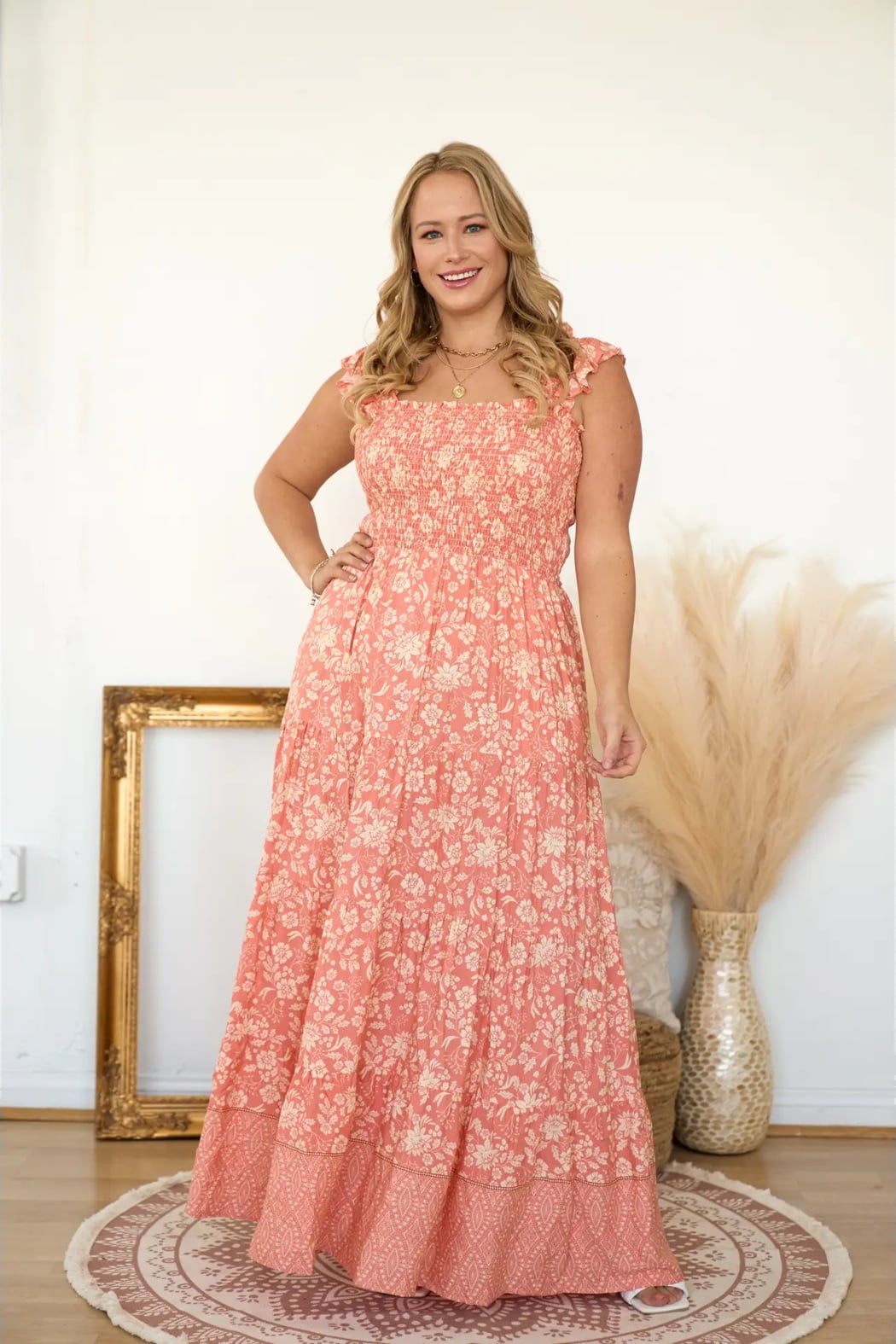 Sunset Bloom Dress Coral / 1X Sunset Bloom Dress Coral / 1X