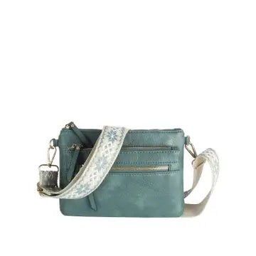 Teal Multi Zip Pocket Crossbody with Guitar Strap