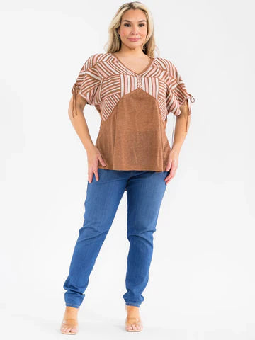 Women's Plus Size Short Sleeve V-Neck Embroidery Tunic Blouse 