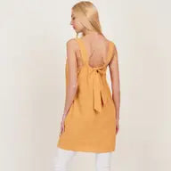 Women's Open Tie Back One Piece Button Tunic Dress with Pockets