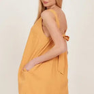 Women's Open Tie Back One Piece Button Tunic Dress with Pockets