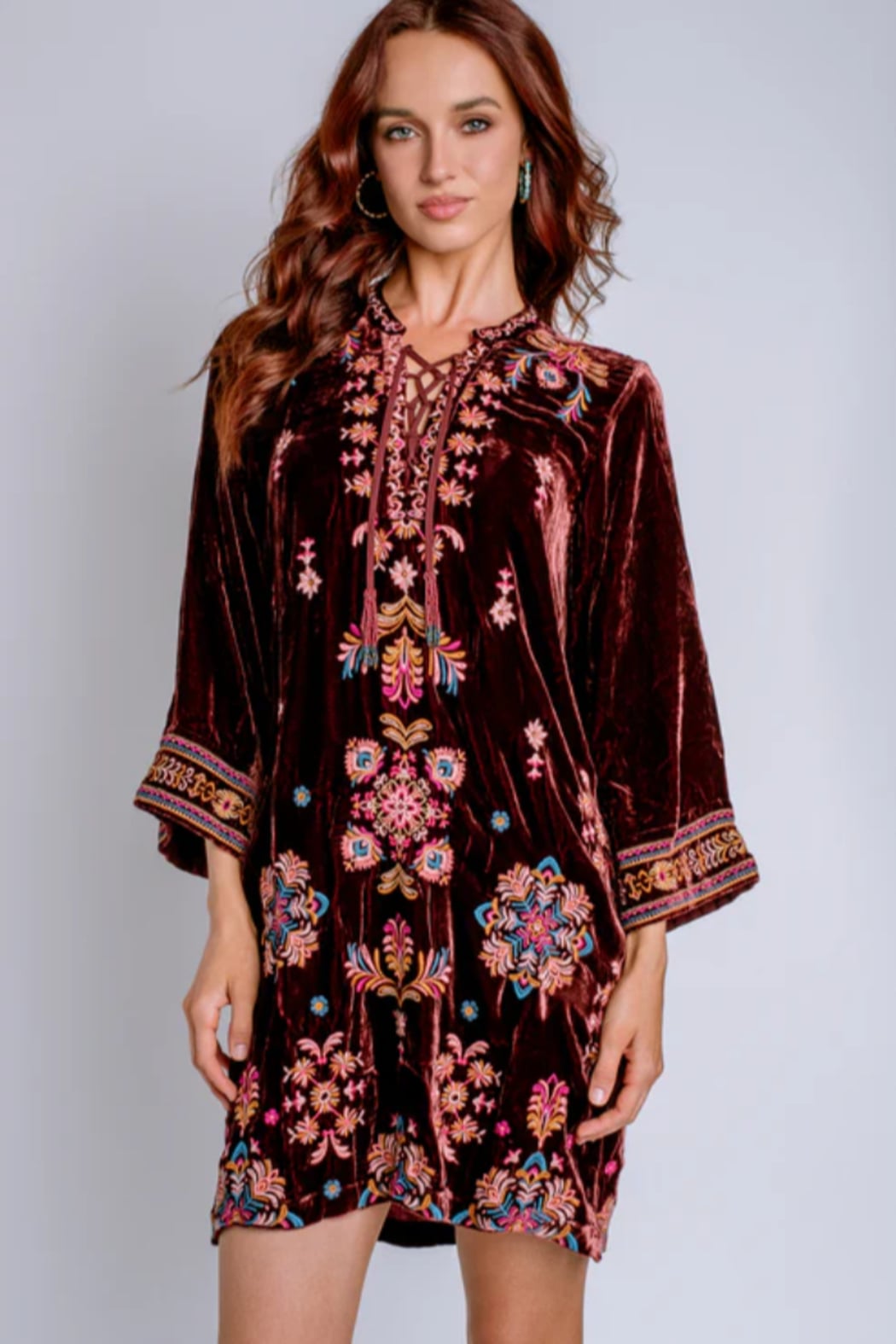 Johnny Was Velvet Tie Front Kimono Dress- Brandi - Blackberry - SM Johnny Was Velvet Tie Front Kimono Dress- Brandi - Blackberry - SM