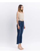 Vervet Dark Wash High Rise Distressed Hem Kick Flare Jeans
