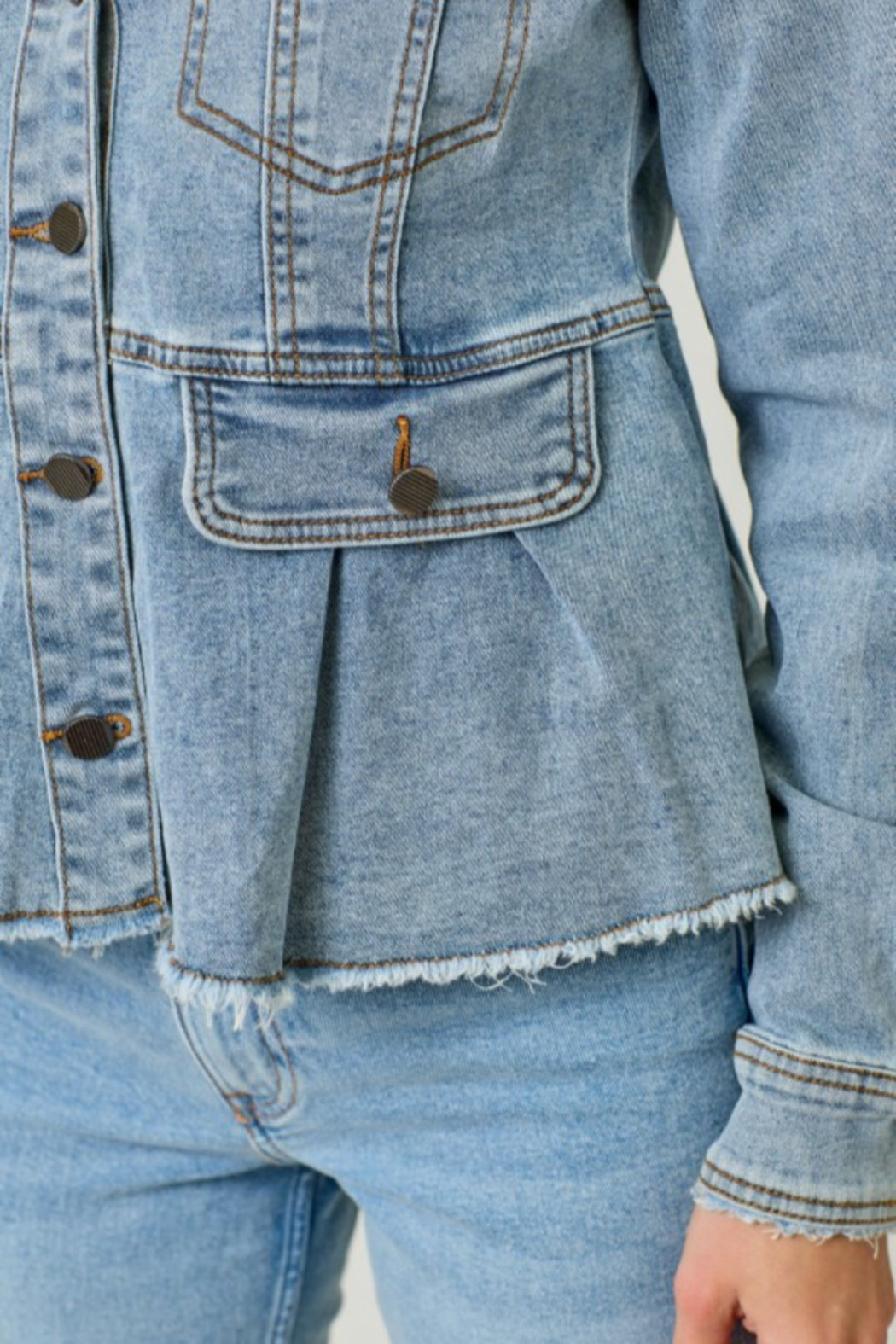 WASHED DENIM PEPLUM JACKET – Shoptiques