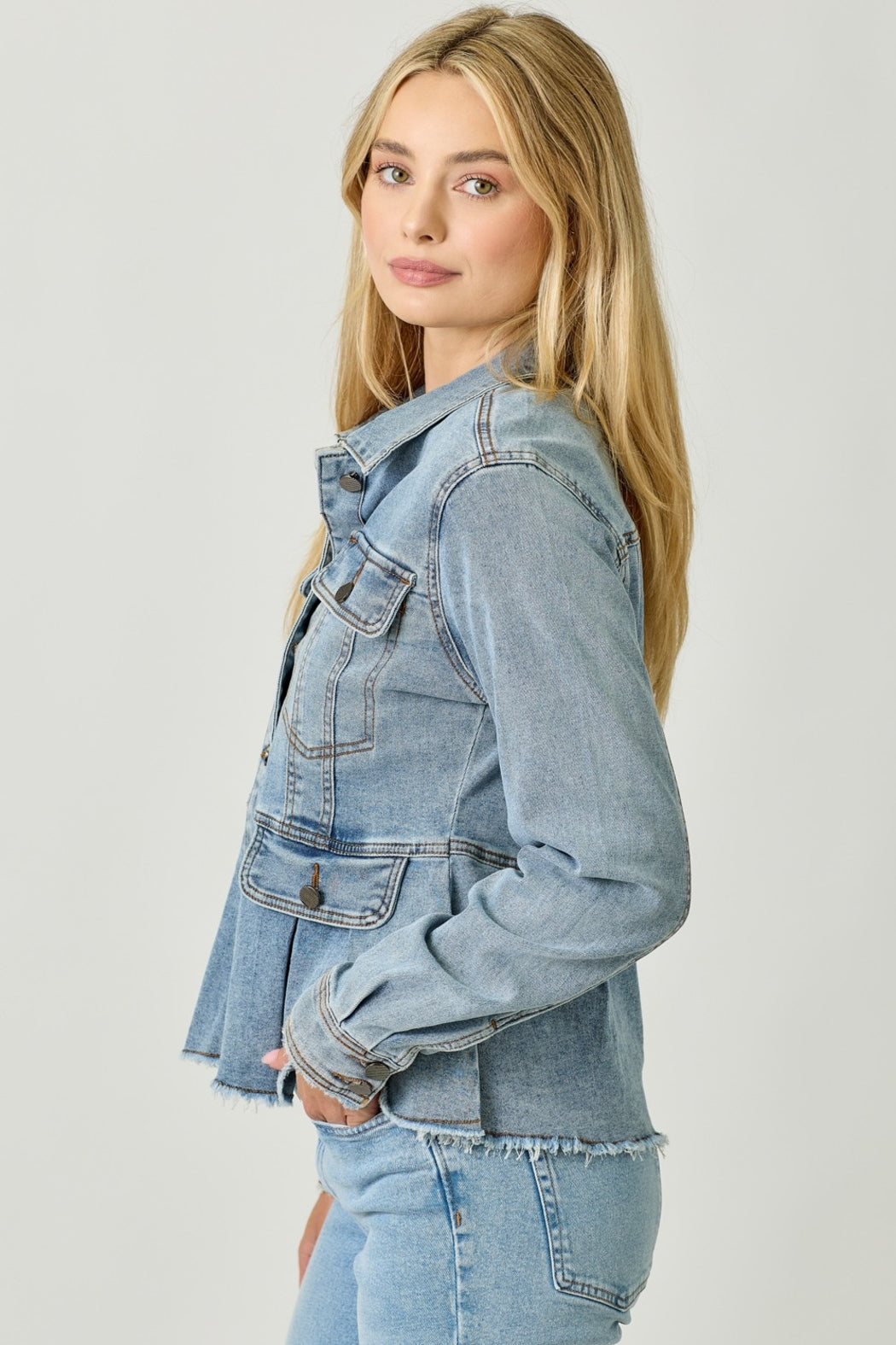 WASHED DENIM PEPLUM JACKET – Shoptiques