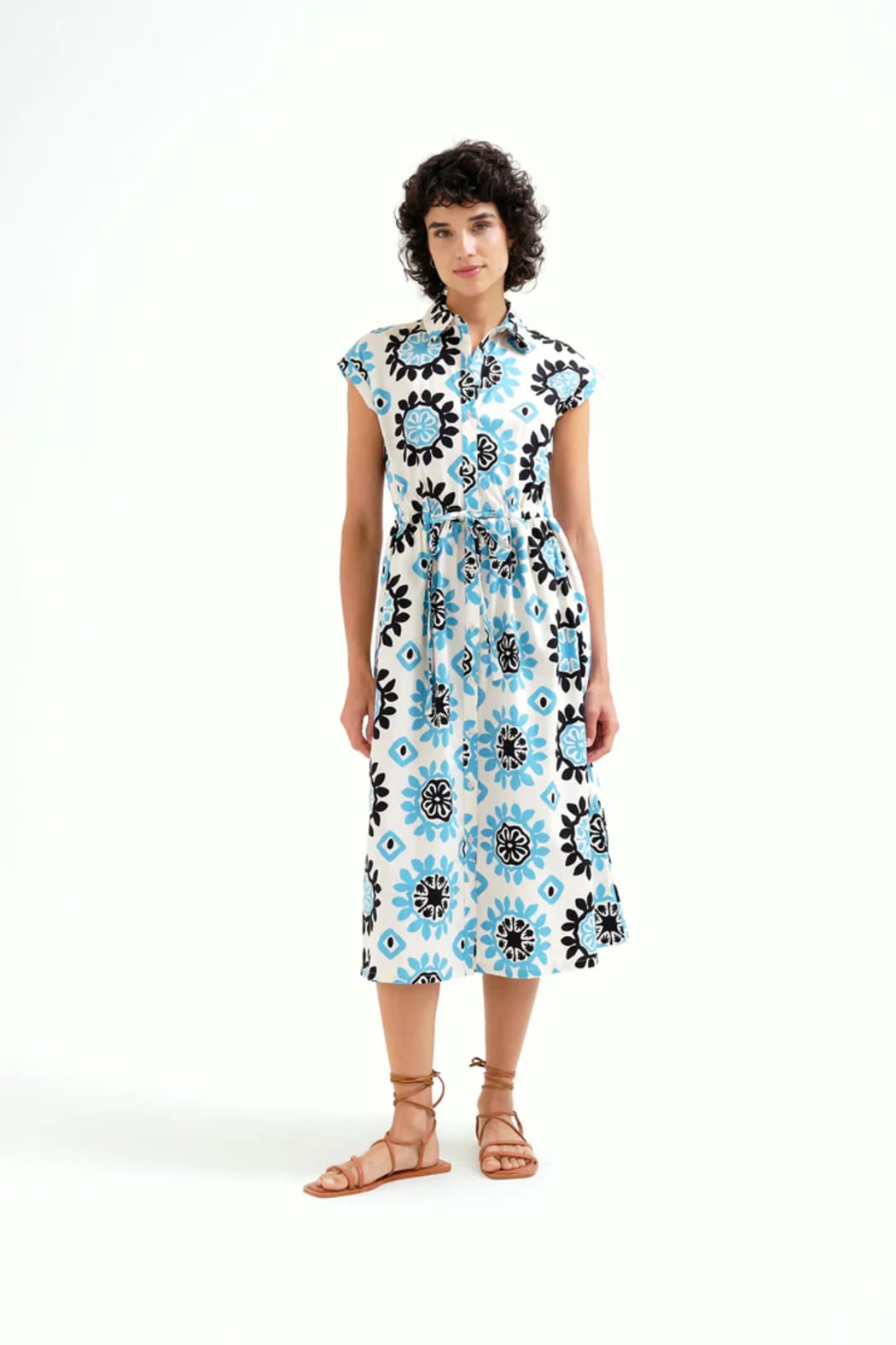 Waterfall Print Midi Dress Blue / L Waterfall Print Midi Dress Blue / L
