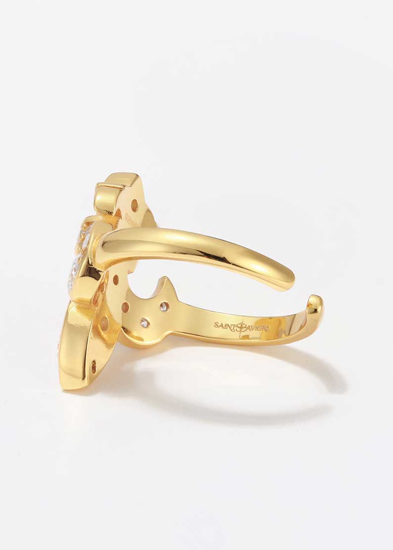 Saints Fleur de lis Ring Gold + Diamonds