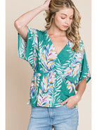 Green Summery Tropical Plants Wrap Blouse