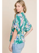 Green Summery Tropical Plants Wrap Blouse