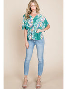 Green Summery Tropical Plants Wrap Blouse