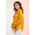 Yellow Lace Crochet Button Down Sheer Blouse