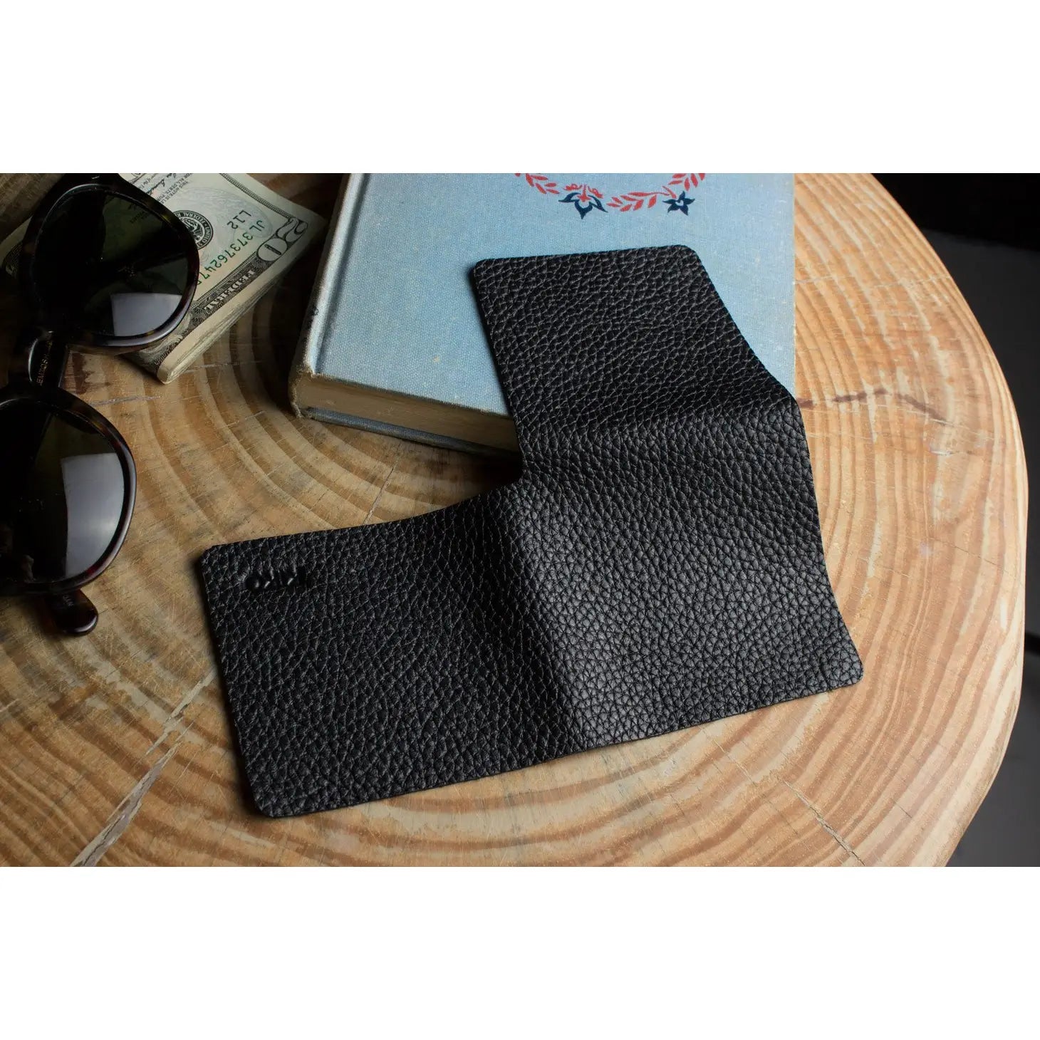 Kiko Black L Shape Minimal Leather Wallet #116