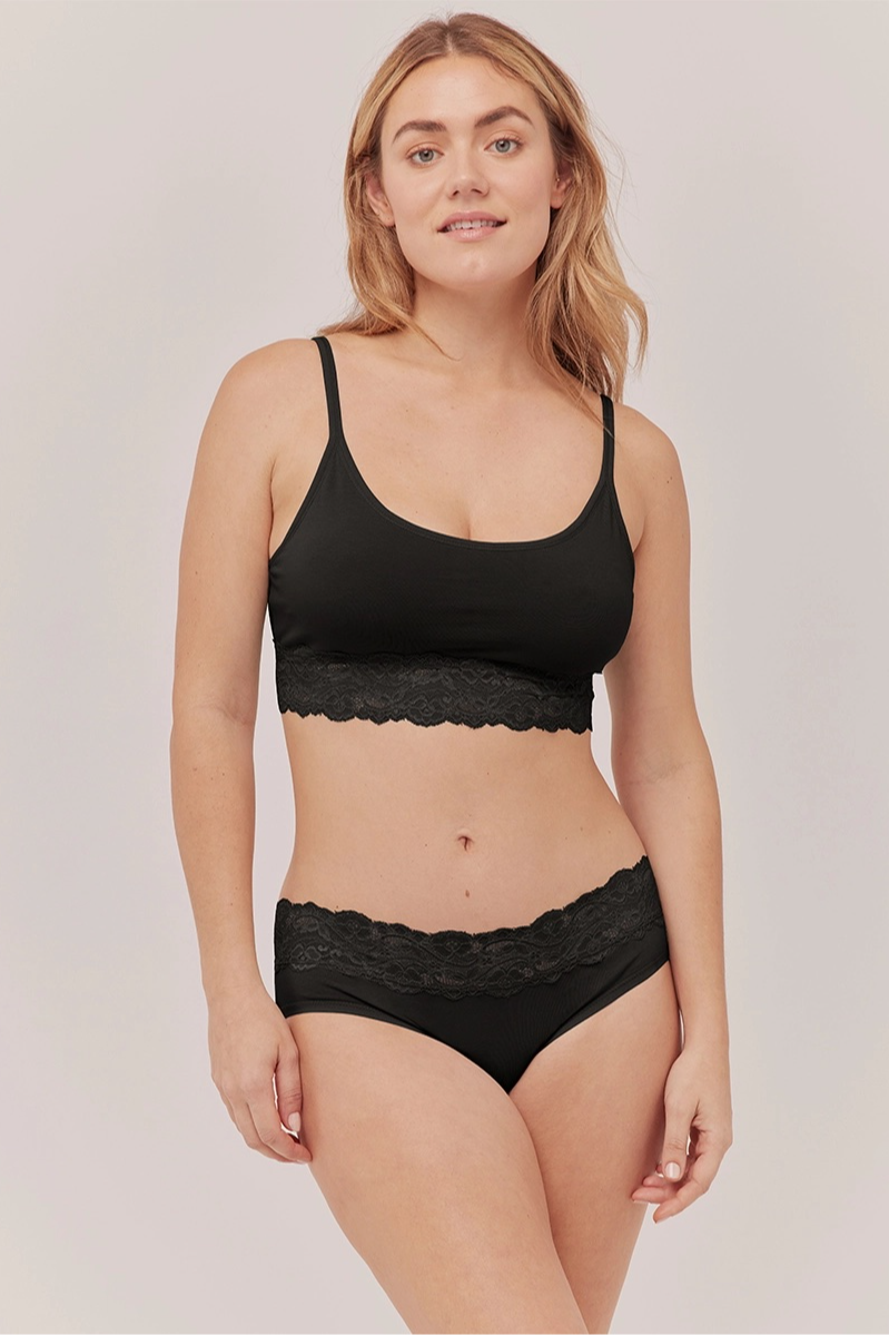 Pact Cotton Lace Smooth Cup Bralette - Black