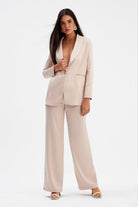 High Waist Satin Trousers - Beige-Bottom-Sateen-LussoCA