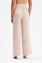 High Waist Satin Trousers - Beige-Bottom-Sateen-LussoCA