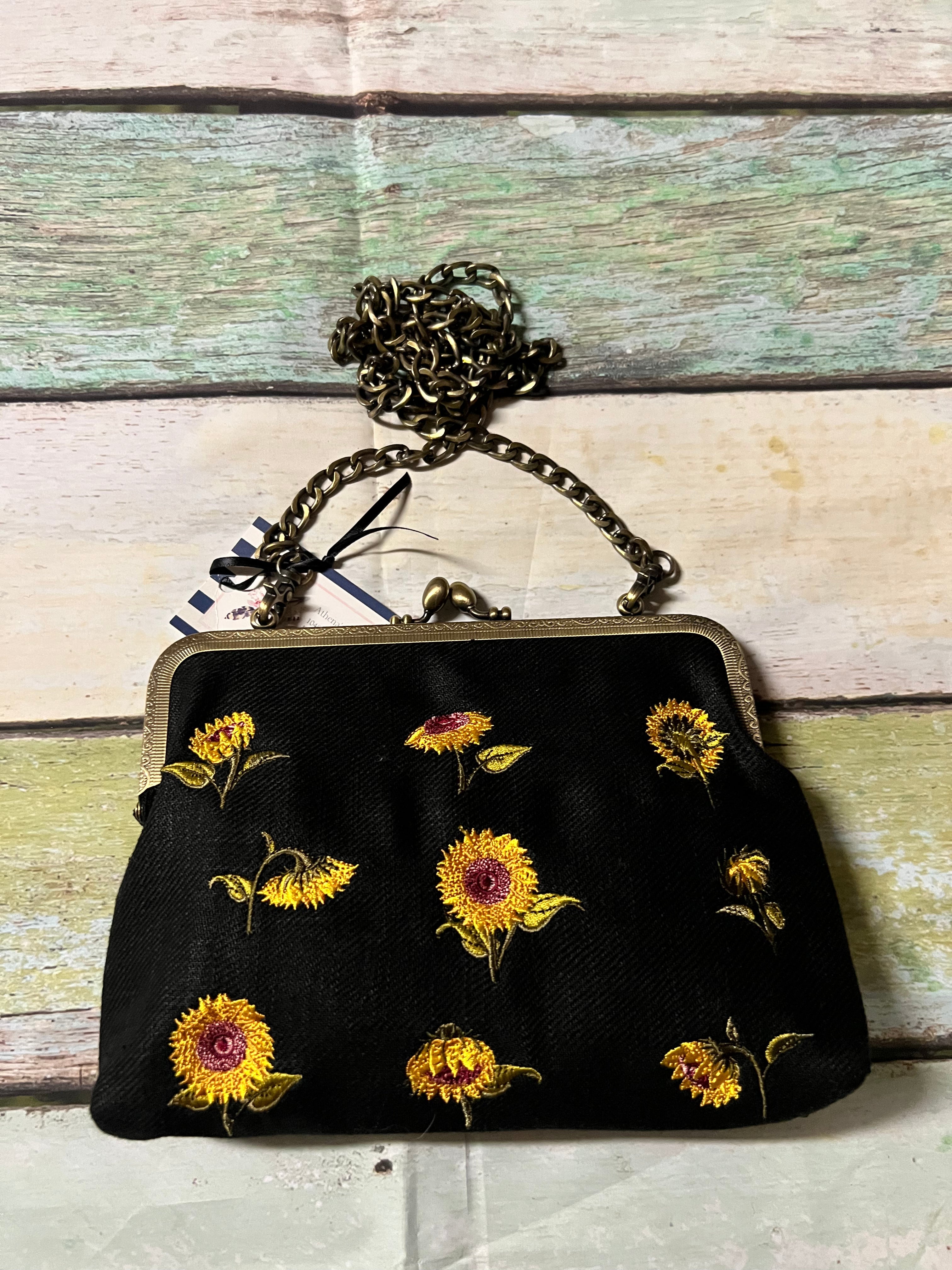 Sunflower Kisslock Crossbody Wristlet Handbag - Athena's Fashion Boutique