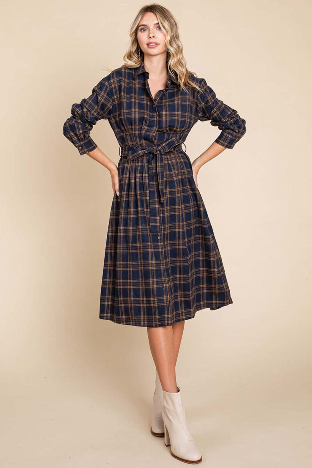 Long Sleeve Plaid Belted Flannel Shirt Dress – Shoptiques