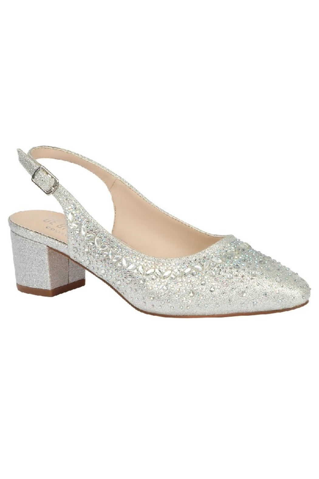 Perfect Bridal Sabrina Ivory Satin & Silver Glitter Block Heel Sandals
