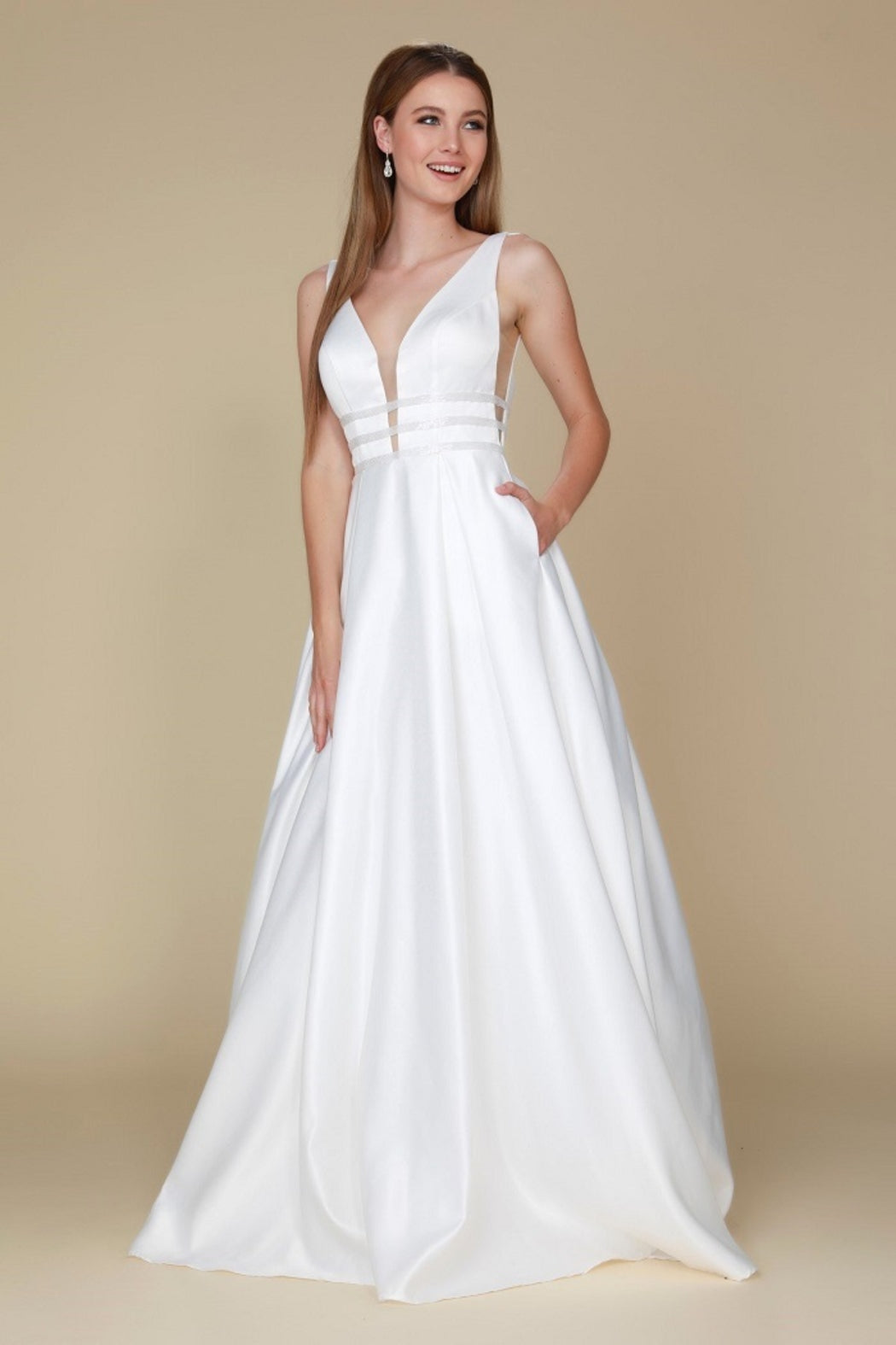 White Triple Waistband Satin Bridal Ball Gown – Shoptiques